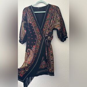 Zara Black multi-color Floral & Paisley Print with Tasseled Accent Dress